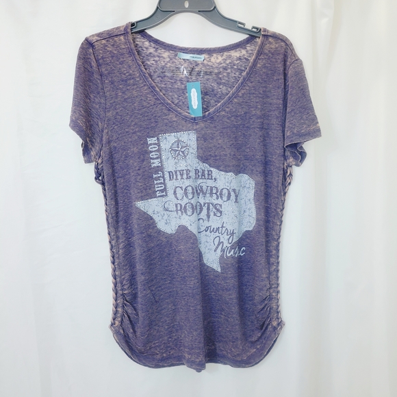 Maurices Tops - NWT SZ L Maurices Purple Cowboy Boots Graphic Country Music V-Neck Tee